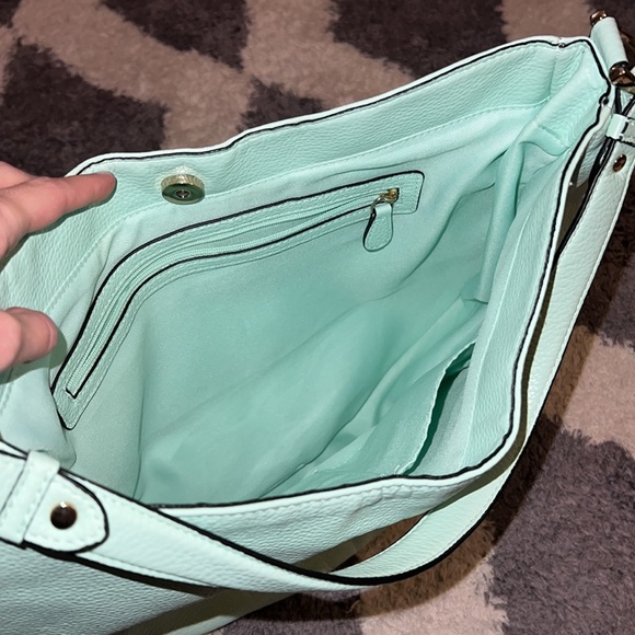 Aqua slouchy purse with adjustable/removable cross body strap - Picture 9 of 14